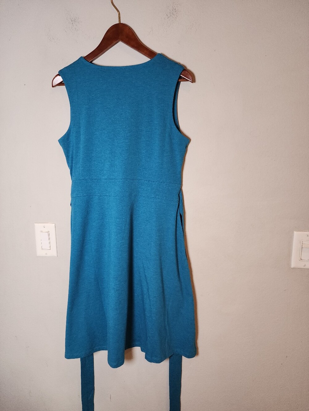 NWT Toad&Co Blue Surplice Sleeveless Tie Waist Dress Pockets Organic Cotton Sz M - Picture 16 of 16